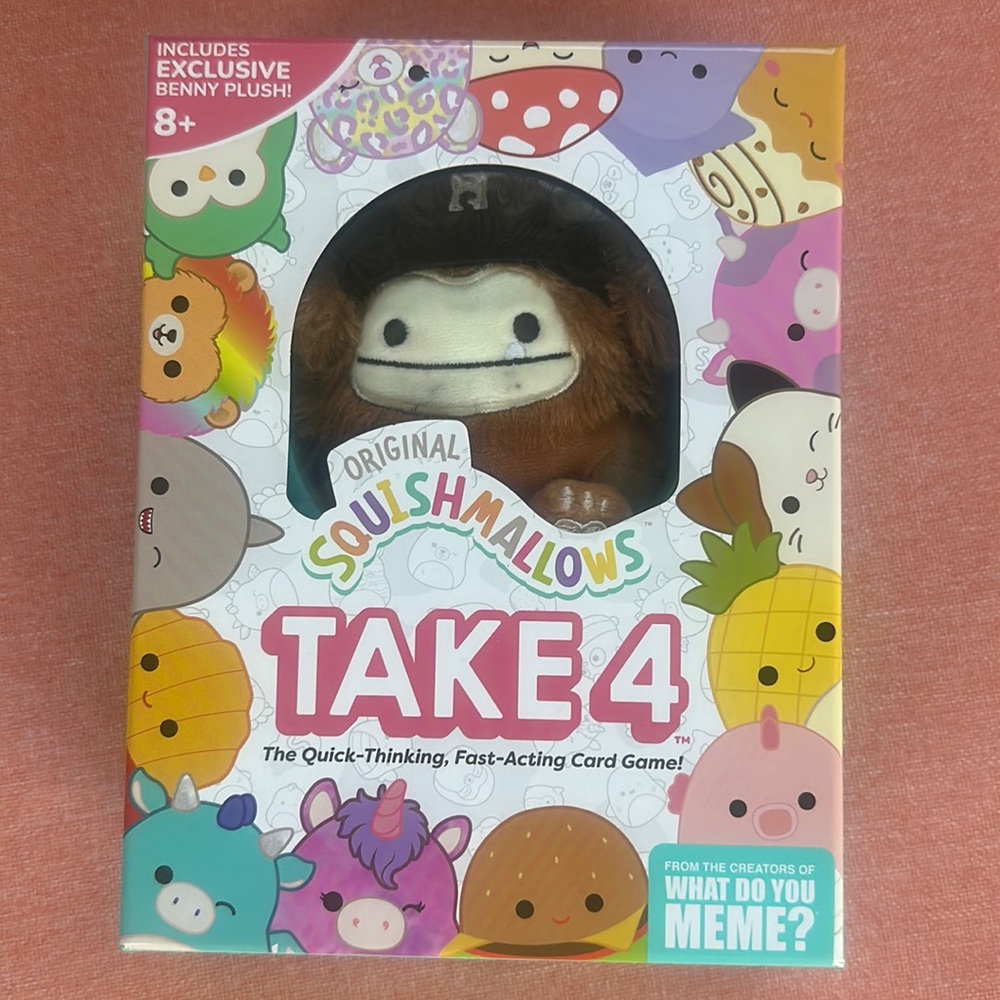 Original Squishmallows Take 4 Boxed Card Game with Benny Plush Keychain Meme